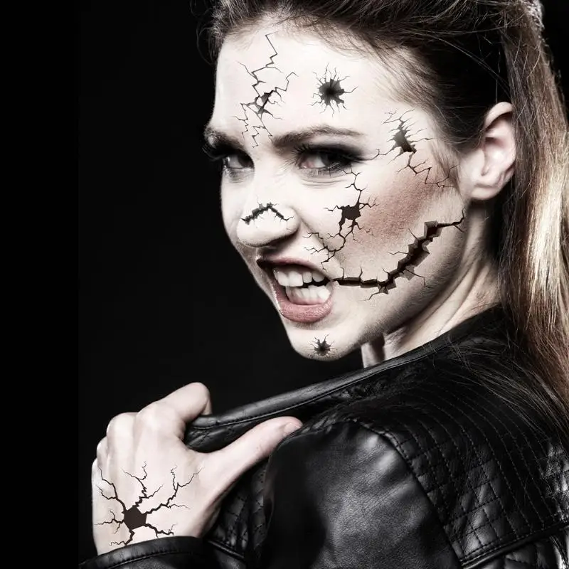 

New 10Sheet Halloween Crack Mark Face Sticker Spider Web Temporary Tattoos Horror Body Makeup Funny Waterproof Tattoo Sticker