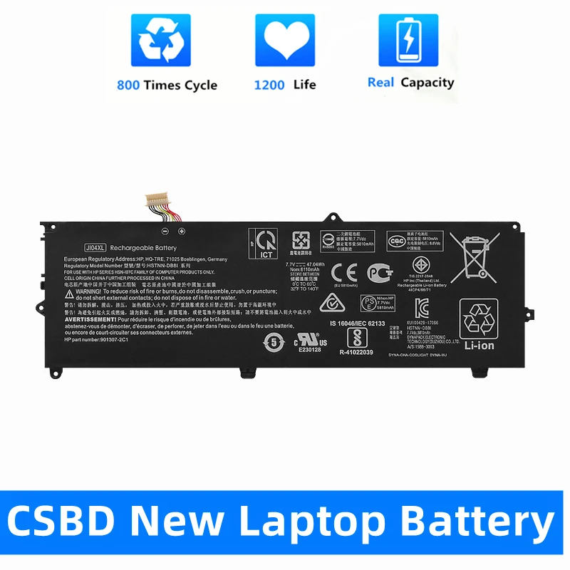 

CSBD New JI04XL 901247-855 901307-541 HSN-I07C HSTNN-UB7E J104XL Laptop Battery For HP Elite X2 1012 G2-1LV76EA 7.7V 6110mAh