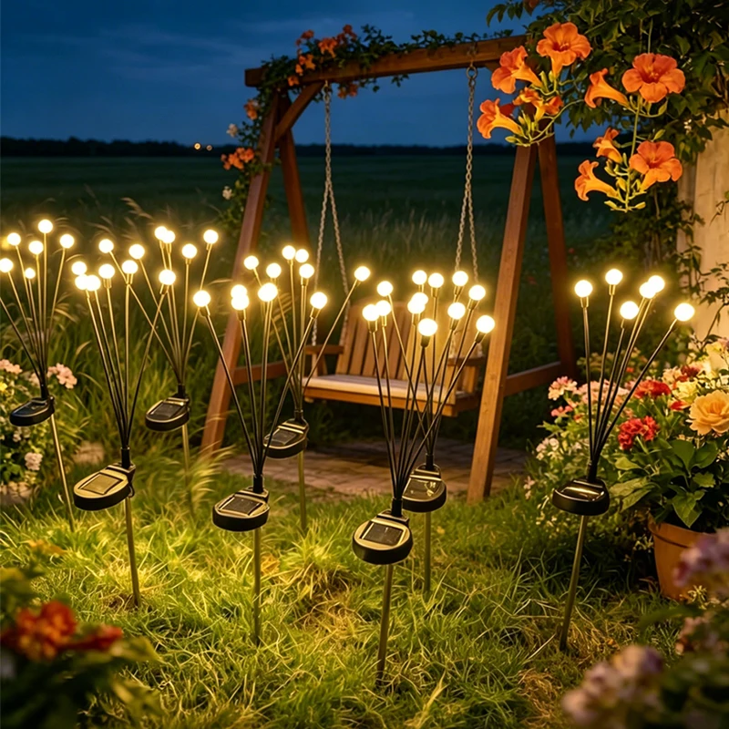 Outdoor Garden Decor 6/10 LED Solar Firefly Sway Lamps Waterproof Pathway Lawn Solar Stake Lights for Yard Street Patio Festive