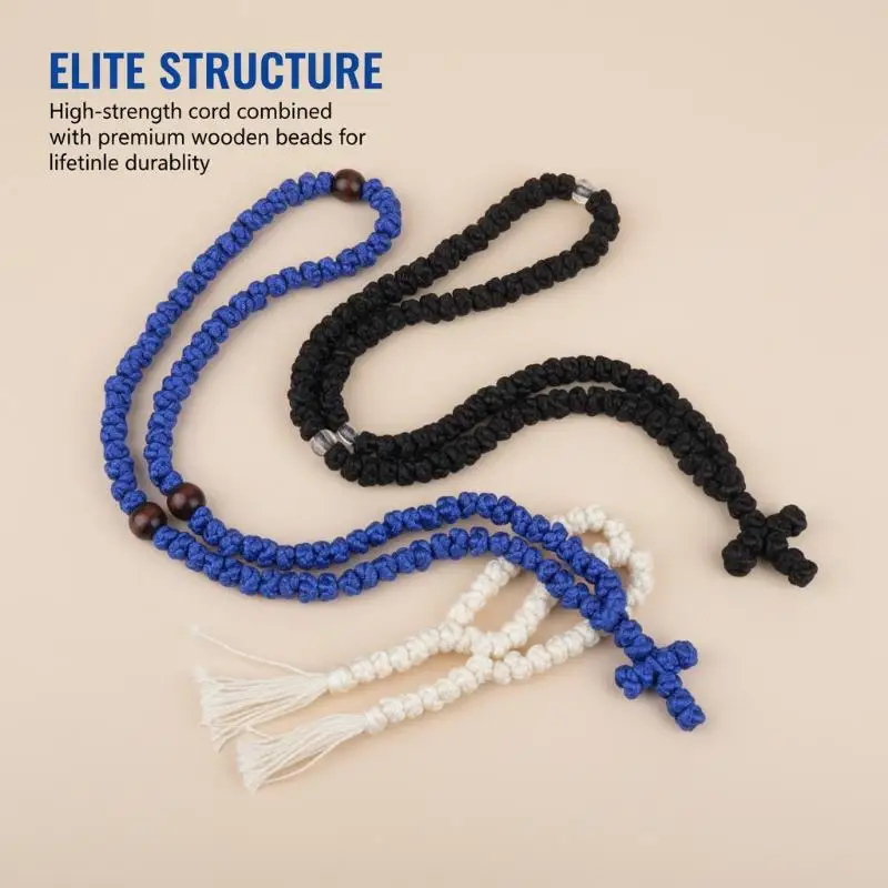 Black/Blue Komboskini Knot Necklace Handmade Orthodox Religous Rosary Prayer Rope Cross Jewelry GiftHot