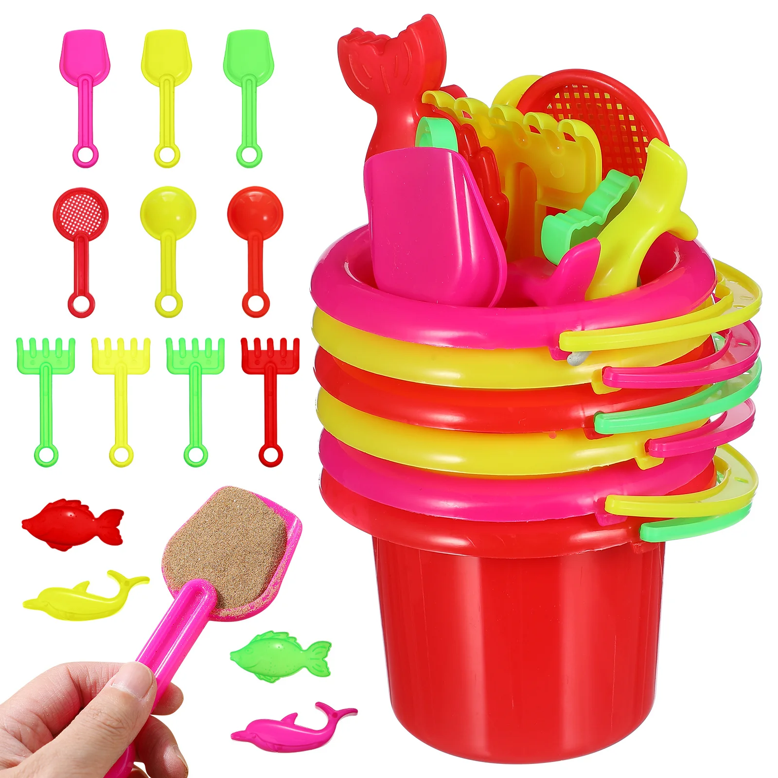 1 set di giocattoli per secchielli da spiaggia: set di secchielli per sabbia per bambini con pala per giochi all'aperto Secchi da spiaggia in plastica resistente per giochi da giardino per bambini