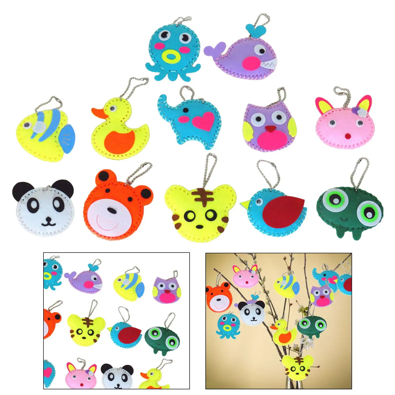 

12x Kids Sewing Kit Cartoon Animal Pendants Toddlers Arts and Crafts Educational Toys Ages 5-8 DIY Craft for Holidays Gift