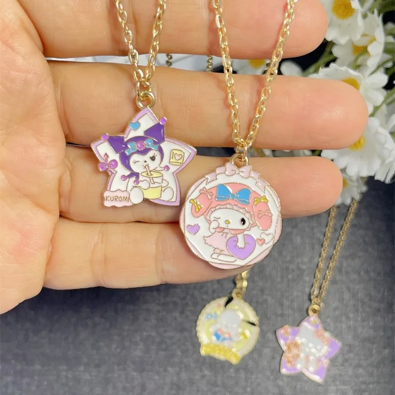 

Kawaii Sanrio Kuromi Metal Necklace Hello Kitty My Melody Pochacco Anime Action Figure Cute Cartoon Collarbone Chain Girl's Gift