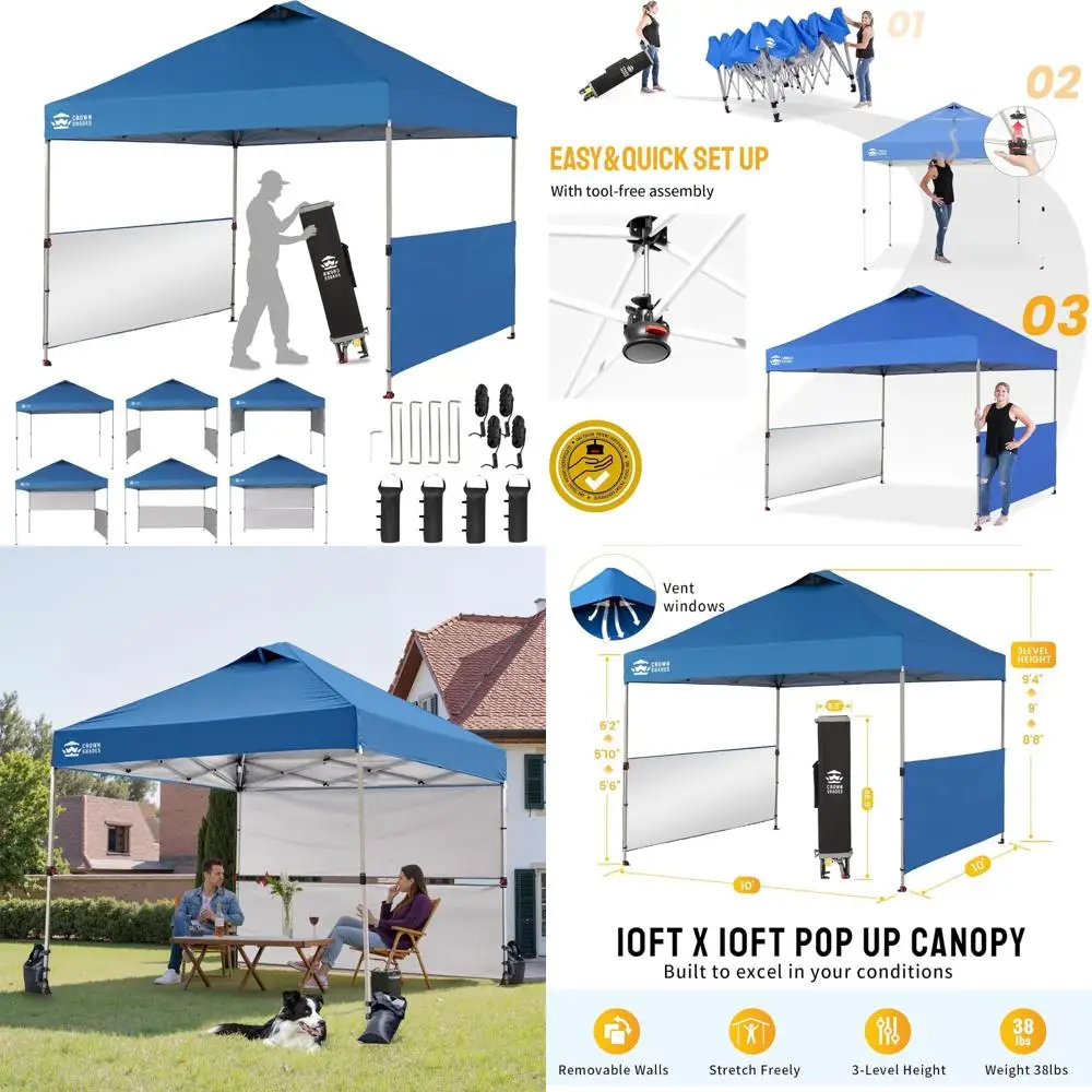 

Portable 10x10 Foot Pop Up Canopy Tent with UV Protection and 2 Half Sidewalls for Outdoor Shelter