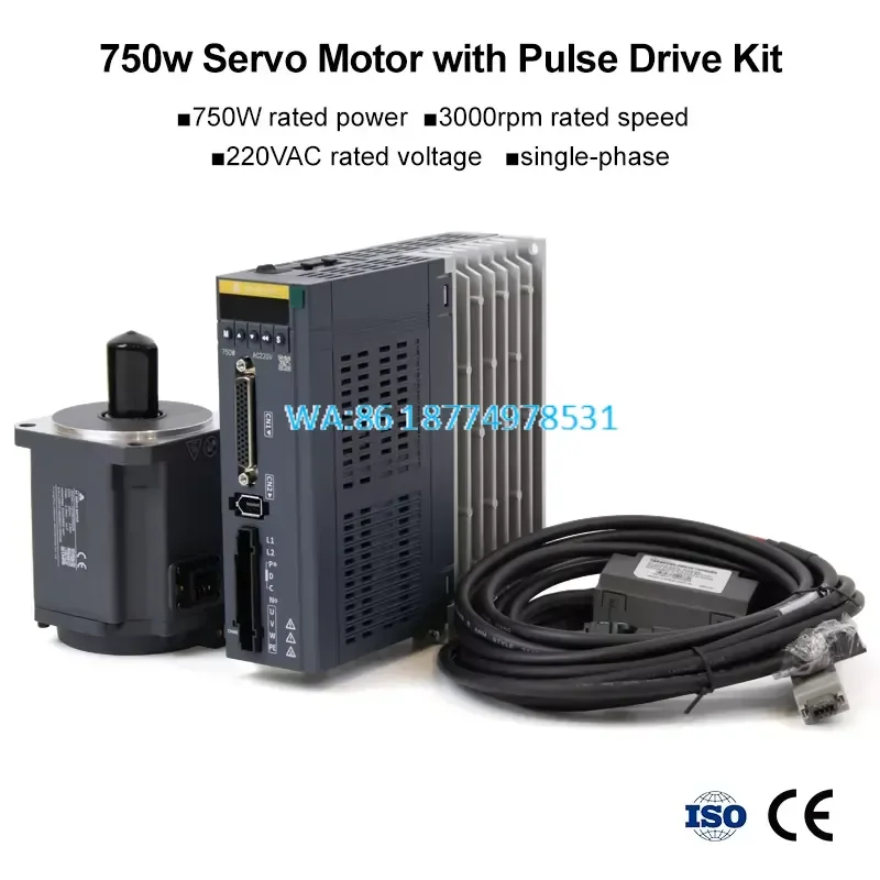 Wmwmnu for 750W AC Servo Motor 220V 2.39N.m 3000rpm with Pulse Drive Kit and Cables for CNC Router Packaging