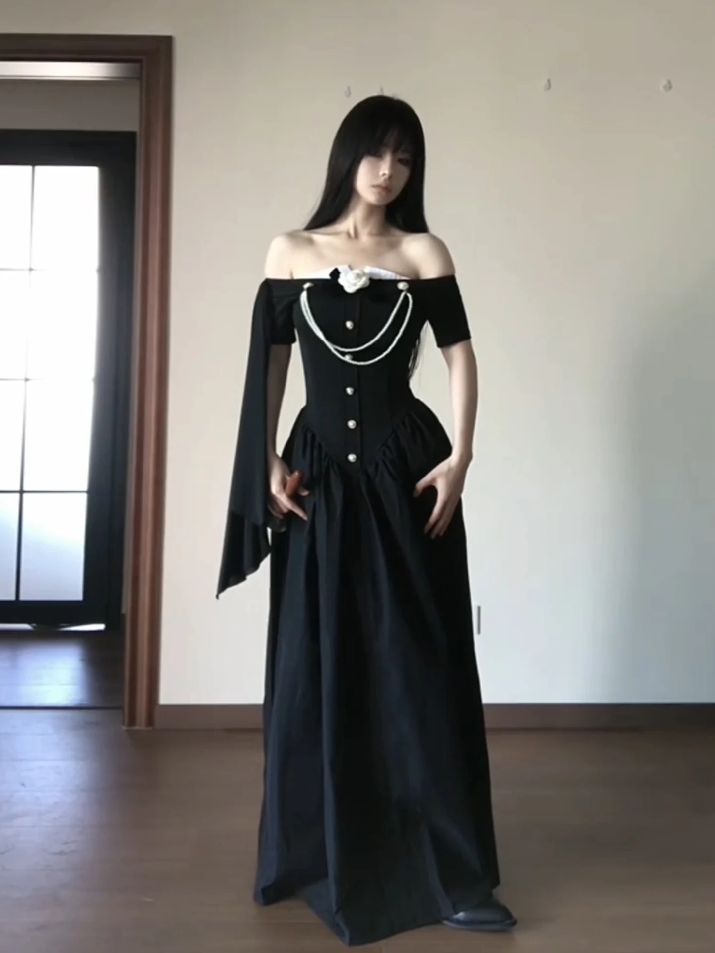 Bla Witch Costume Dr for plus Size Women Autumn Season Commute Sle High Waist A-Line Long Skirt ort Sve 