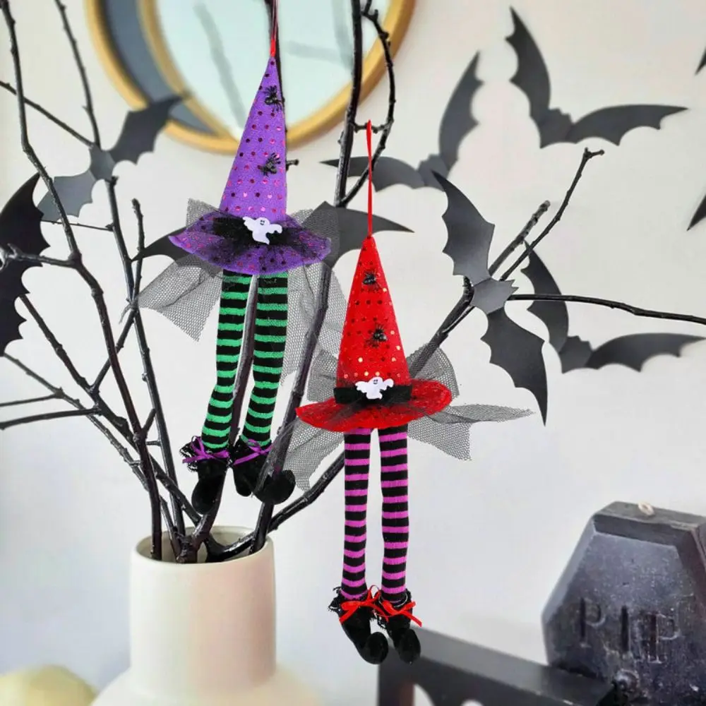 Scary Halloween Long Legged Witch Pendant Striped Reusable Witch Hat Hanging Ornament Garland Exquisite