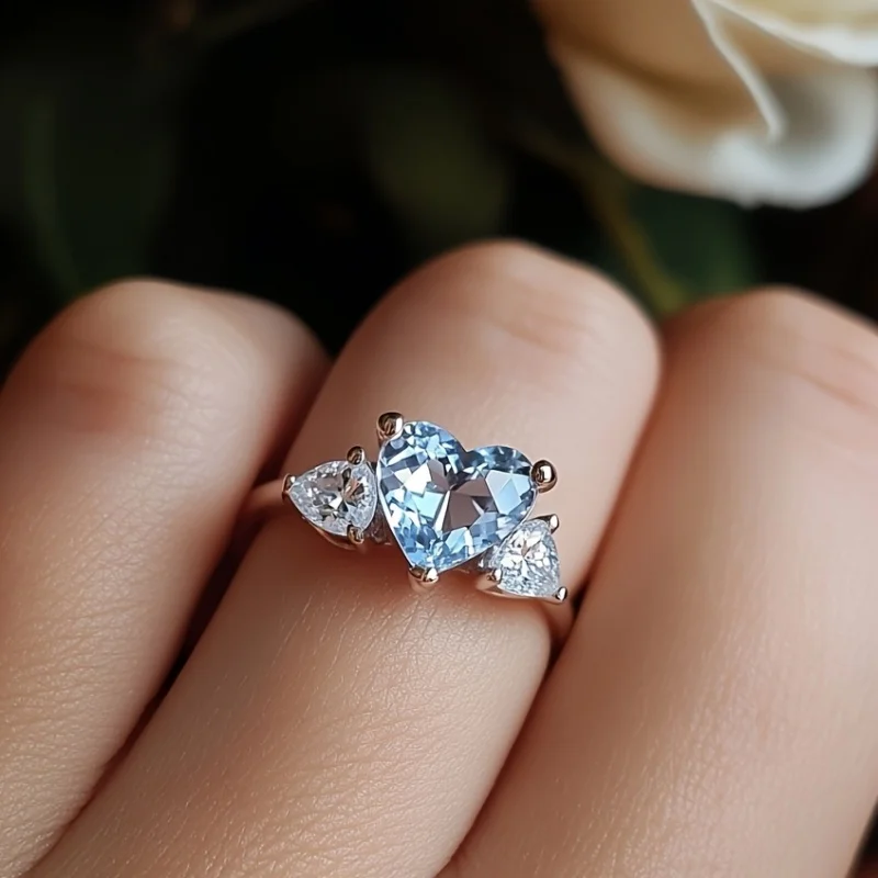 SGARIT 8.5mm 2CT Blue Purple Natural Topaz Rings for Women 925 Silver for Engagement Wedding Christmas