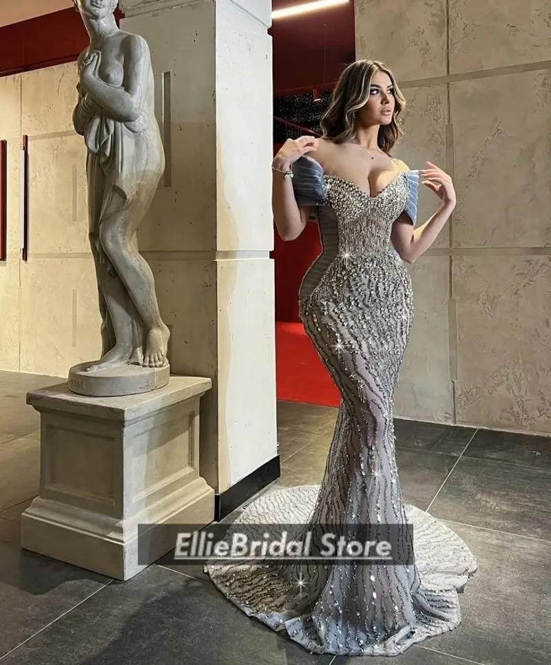 Изысканные вечерние платья с блестками и открытыми плечами, роскошное свадебное платье с кристаллами, длинные платья русалки для выпускного вечера в африканском стиле по индивидуальному заказу