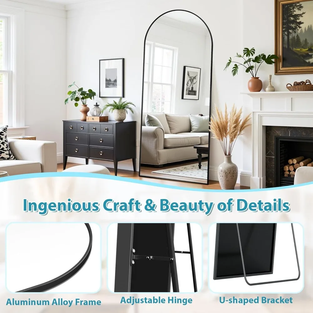 مرآة كاملة الجسم قائمة بذاتها مقاس 68 × 26 بوصة، مرآة قائمة على الأرض مع حامل معلق للانعكاس الكامل