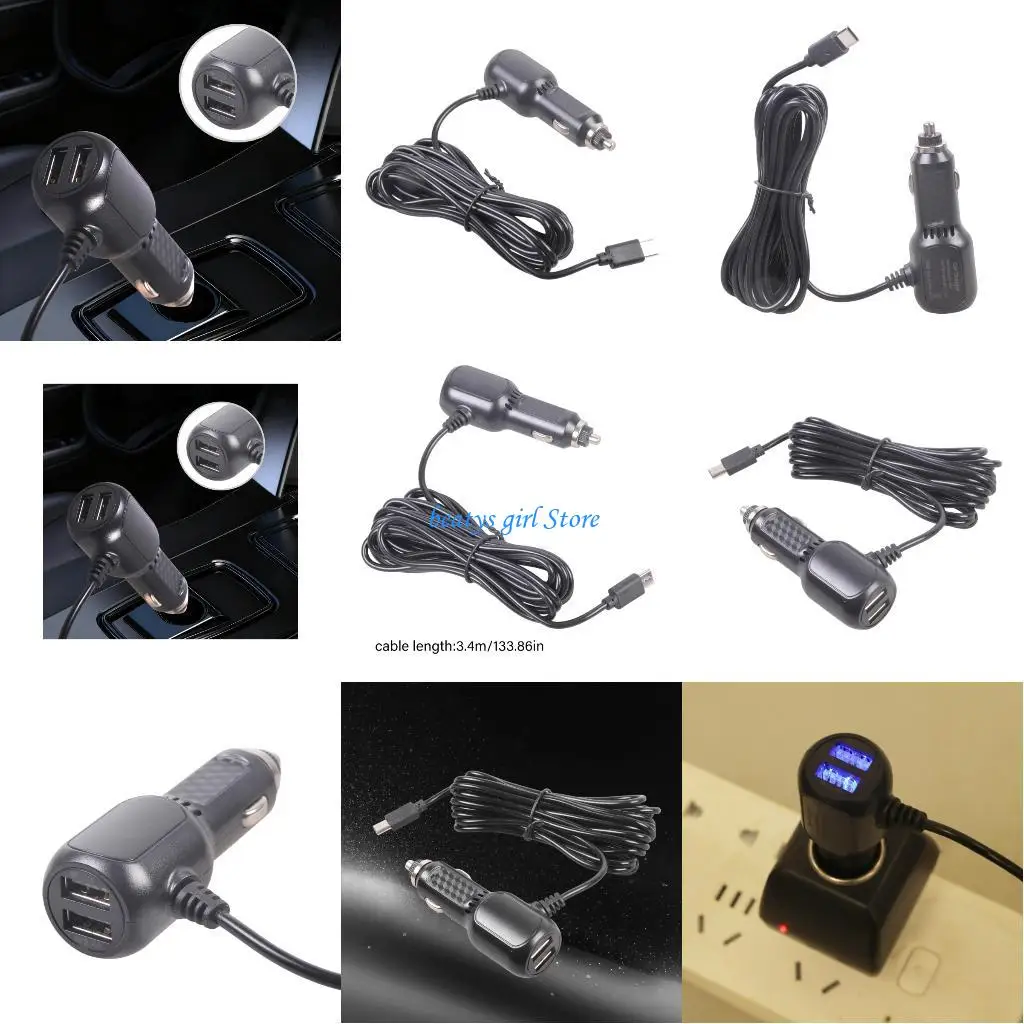 

C7AB USB C Camera Chargers 11.2Ft Cable Double Car Adapter Current Distribution Compact Design Overcurrent Protections