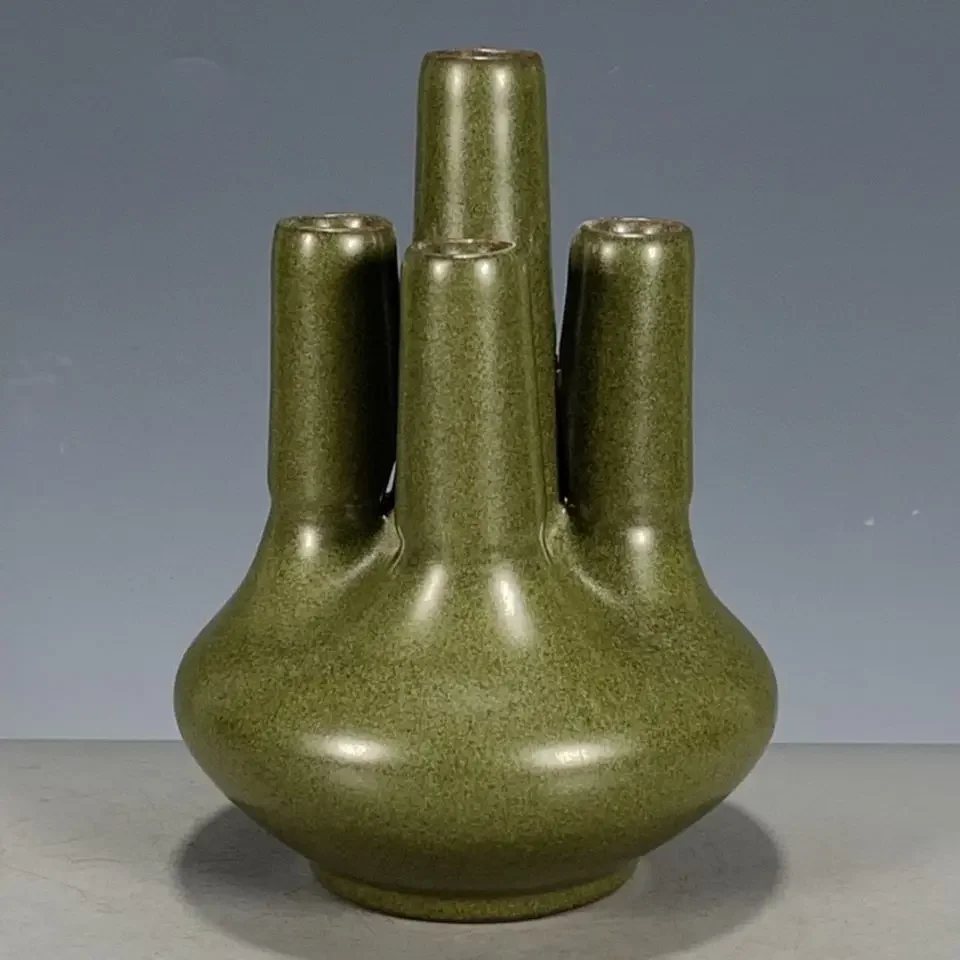 Chinese antiques, Qing Dynasty tea-leaf glaze five-tube bottle, all old goods, old porcelain, miscellaneous folk collections
