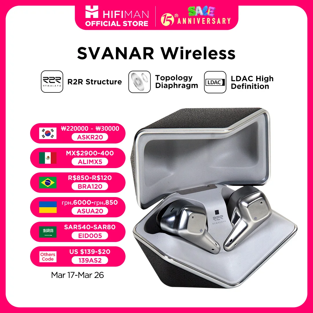 HIFIMAN SVANAR Wireless Bluetooth In-Ear Hi-Fi Earphones, Hymalaya DAC, Topology Diaphragm, IPX5 Water/Sweat Resistant& ANC