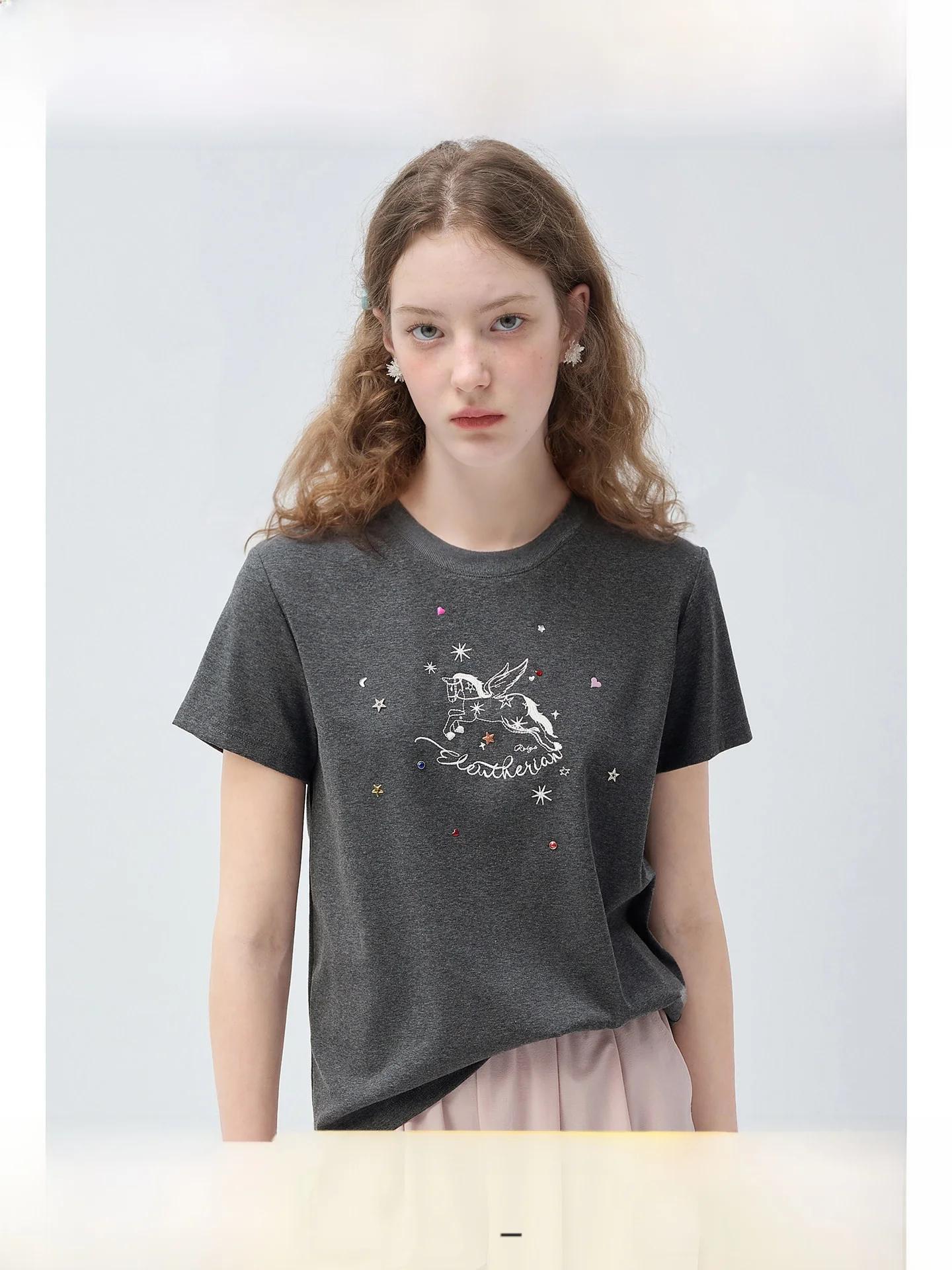 

plus Size Women's T-Shirt Printed Slim Fit Short Sleeve Summer Versatile Fashion Korean Style round Neck Top for Plump MM