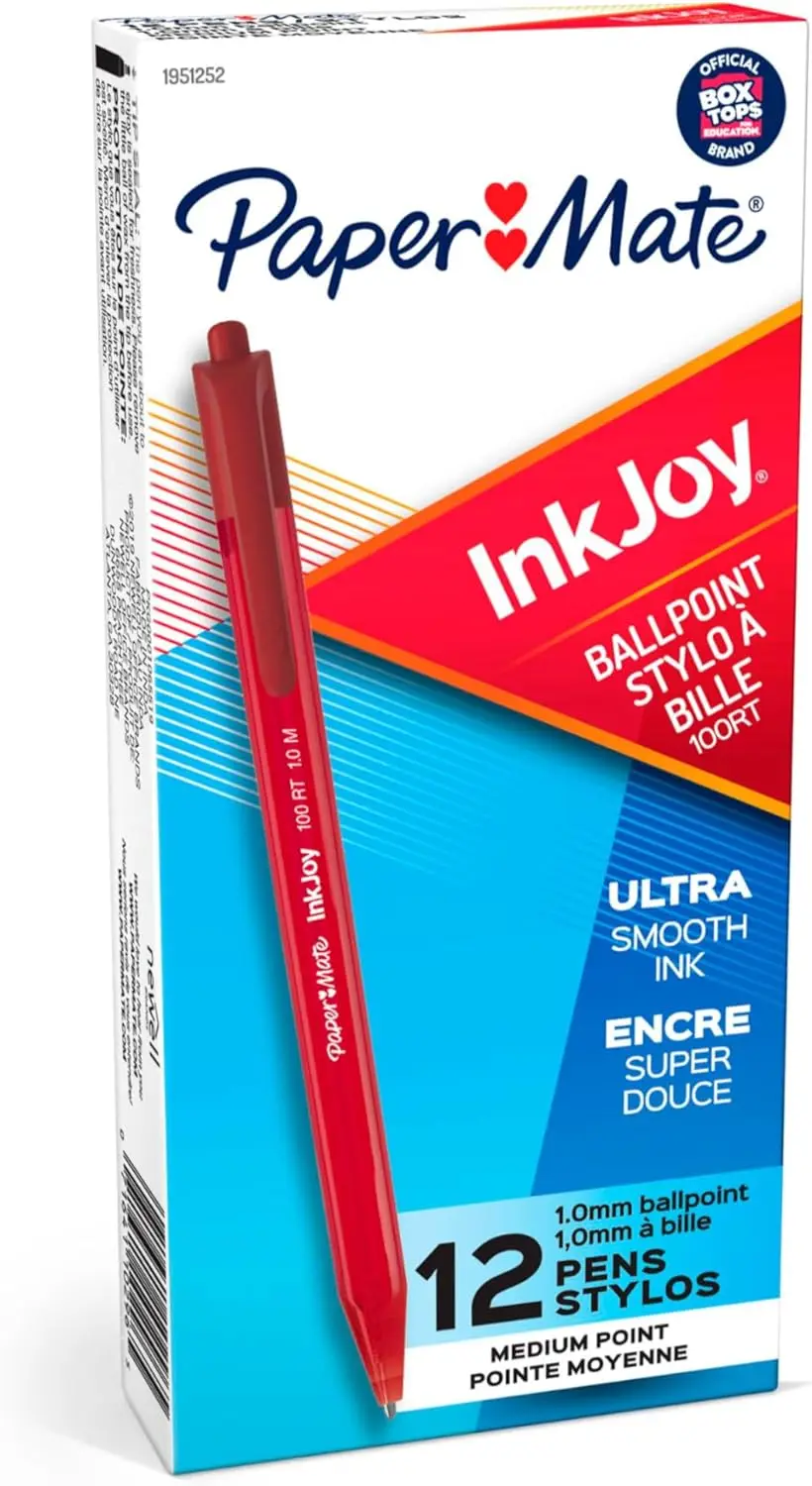 

Smooth Writing Red Ink Ballpoint Pens, Retractable Medium Point (1.0mm), 12 Count for Teachers and Office Use