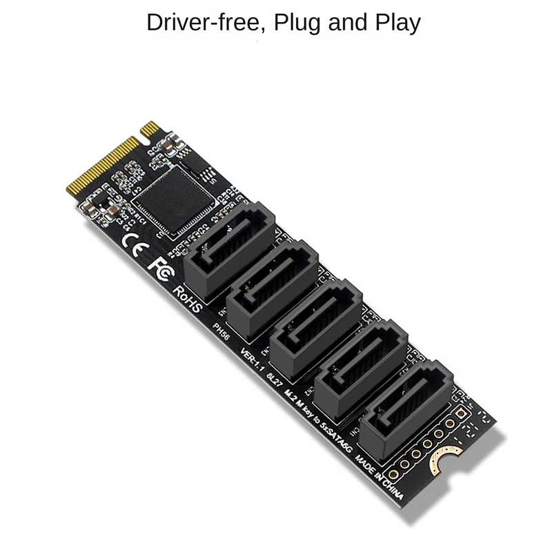 2Pcs Adapter Card JMB585 Chipset 5 Port Hard Disk Drive Computer Expansion Card For M.2 SATA 6GB M2 PCIE To SATA 3.0