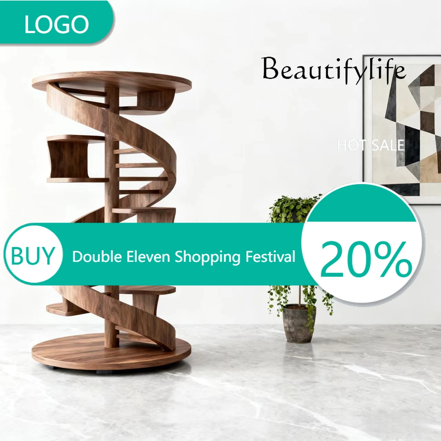 

T Новая китайская спиральная книжная полка, эстетическая вращающаяся книжная полка для гостиной, настенная полка из цельного дерева