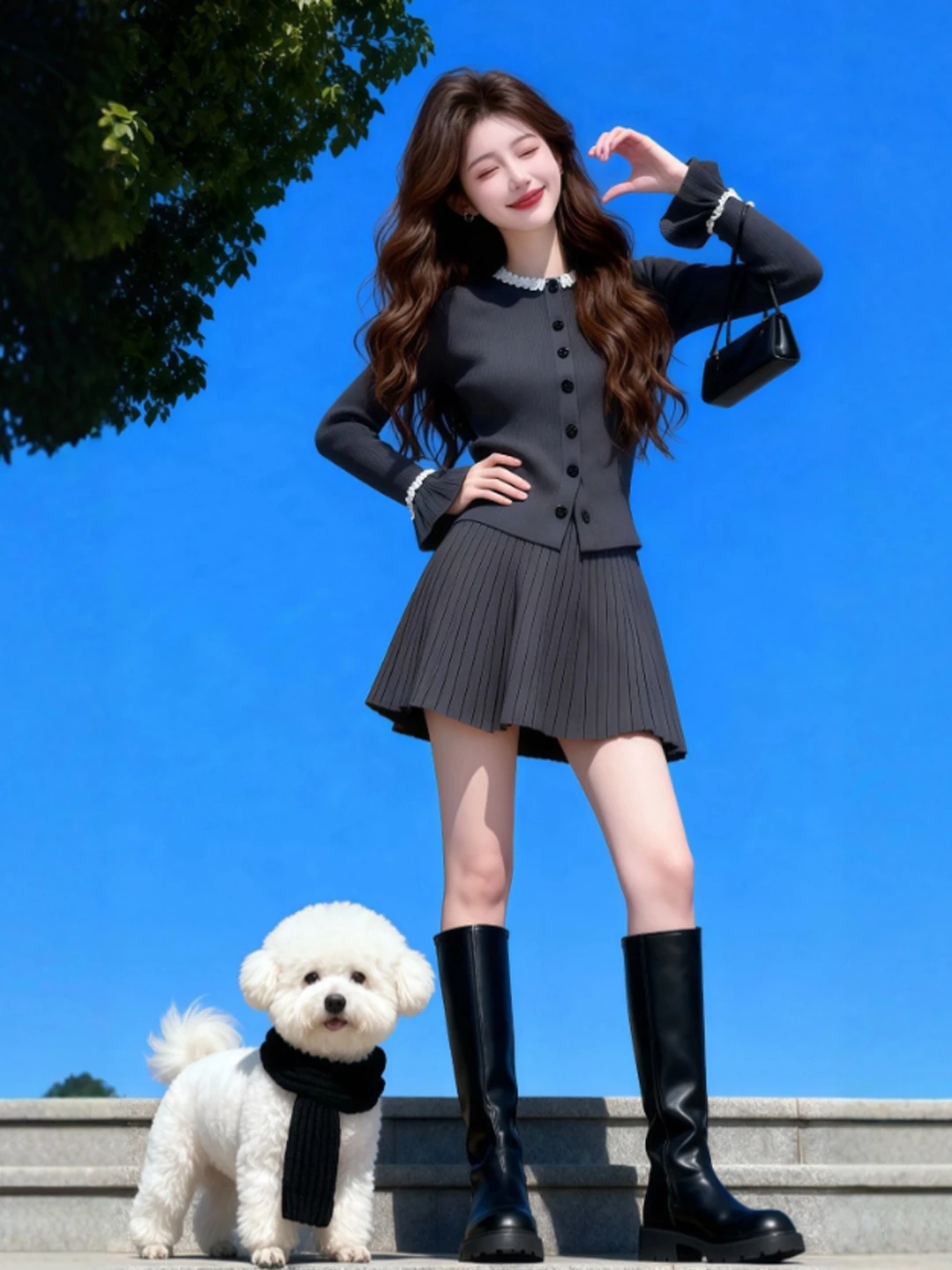 

Korean Sle Soft Knitted Sweater And Skirt Set Comfortable High Waist ort Skirt Long Sve round Ne Button Closure...