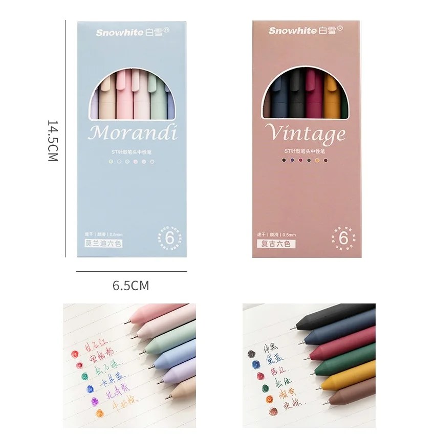 6pcs Vintage Morandi Color Gel Pens Set Rotate Type 0.5mm Ballpoint for Writing Diary Office School Supplies A7084