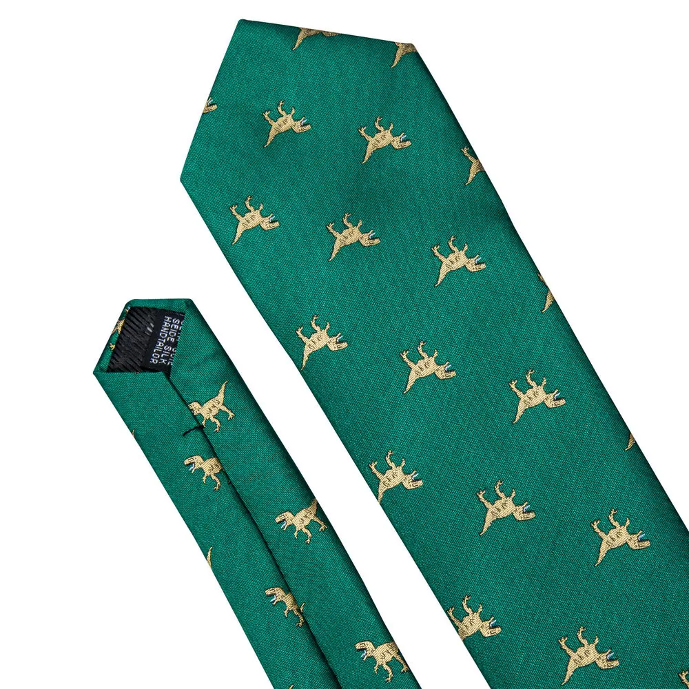 Corbata de dinosaurio verde para hombre, traje de gemelos cuadrados de bolsillo de seda de diseñador, conjunto de corbata para hombre, fiesta de cumpleaños de negocios, Barry.Wang, novedad