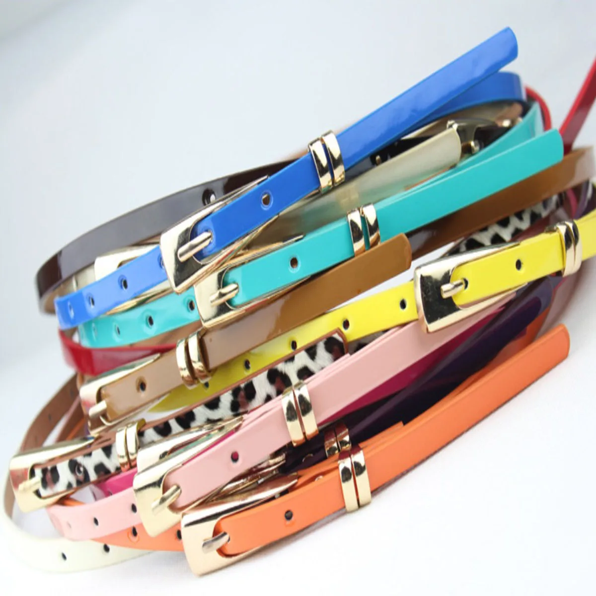 105cm Fashion Candy Color PU Waist Belt for Women Decorative Belts Womens Accessories