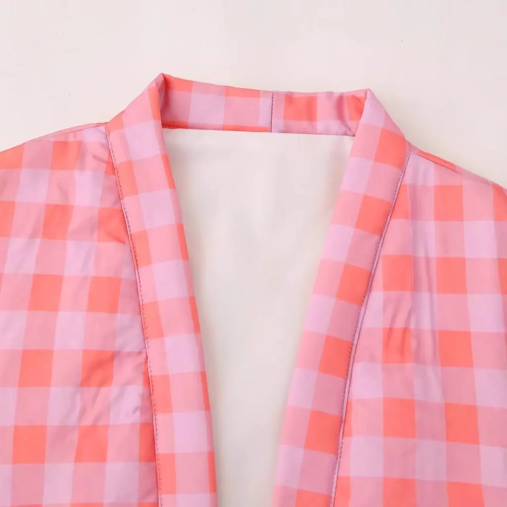 Women's Plaid Cotton-Padded Jacket Coat And Pants Suit Spring Pink Fashion European And American Styles