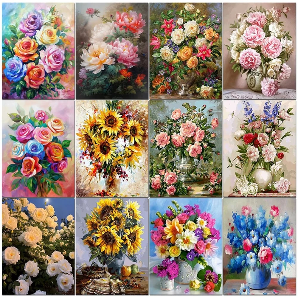 

Flower Oil Picture By Number Kit Coloring Drawing Hand Painted On Canvas Painting By Number For Adults Home Decoration