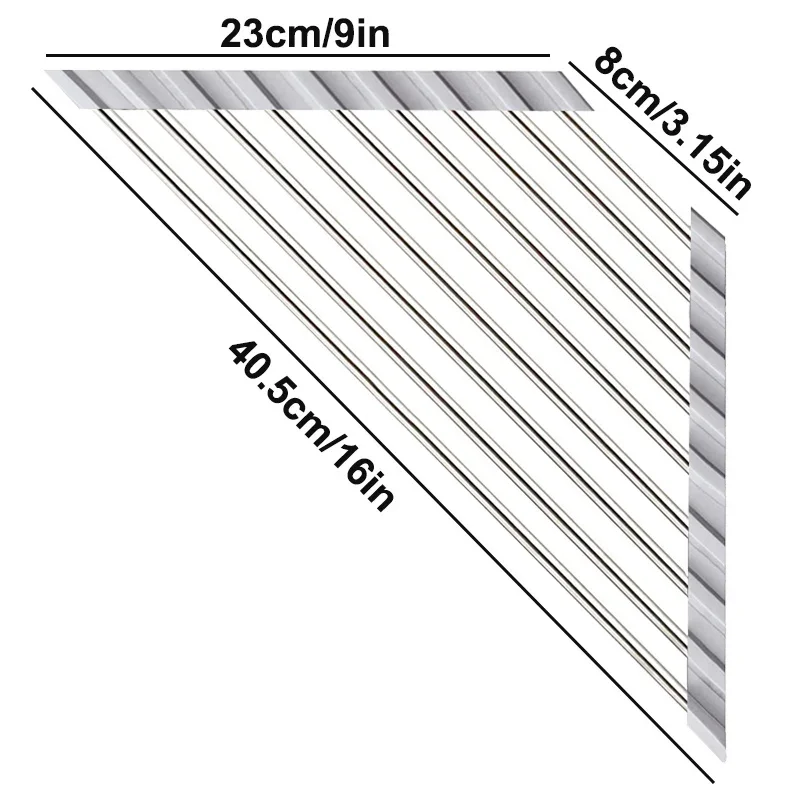 Roll-Up-Dreieck-Abtropfgestell für die Küchenspüle, Eck-Organizer über der Spüle, Schwammlappenhalter, faltbarer Abtropffläche aus Edelstahl – Detail 9