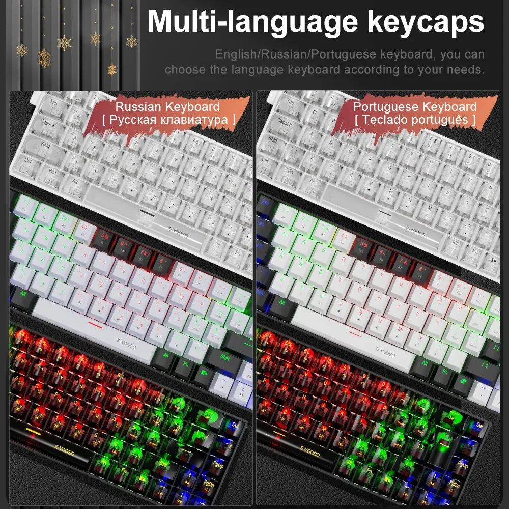 E-YOOSO Z686 USB Mini jeu mécanique mince clavier filaire interrupteur rouge 68 prédire russe brésilien portugais pour ordinateur PC portable