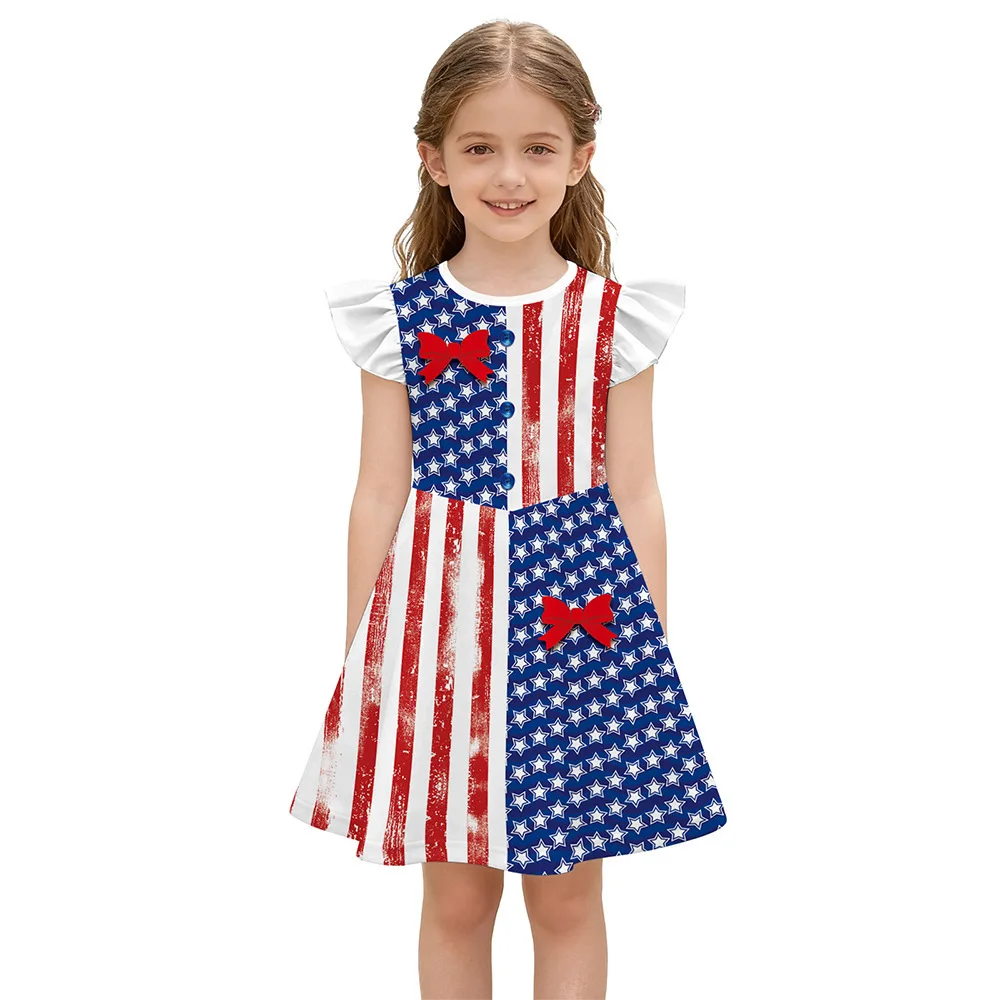 

Independence Day of the United States Dress Cute Flying Sleeve Dress Cosplay Costumes Holiday Party Clothes for Kids Girls