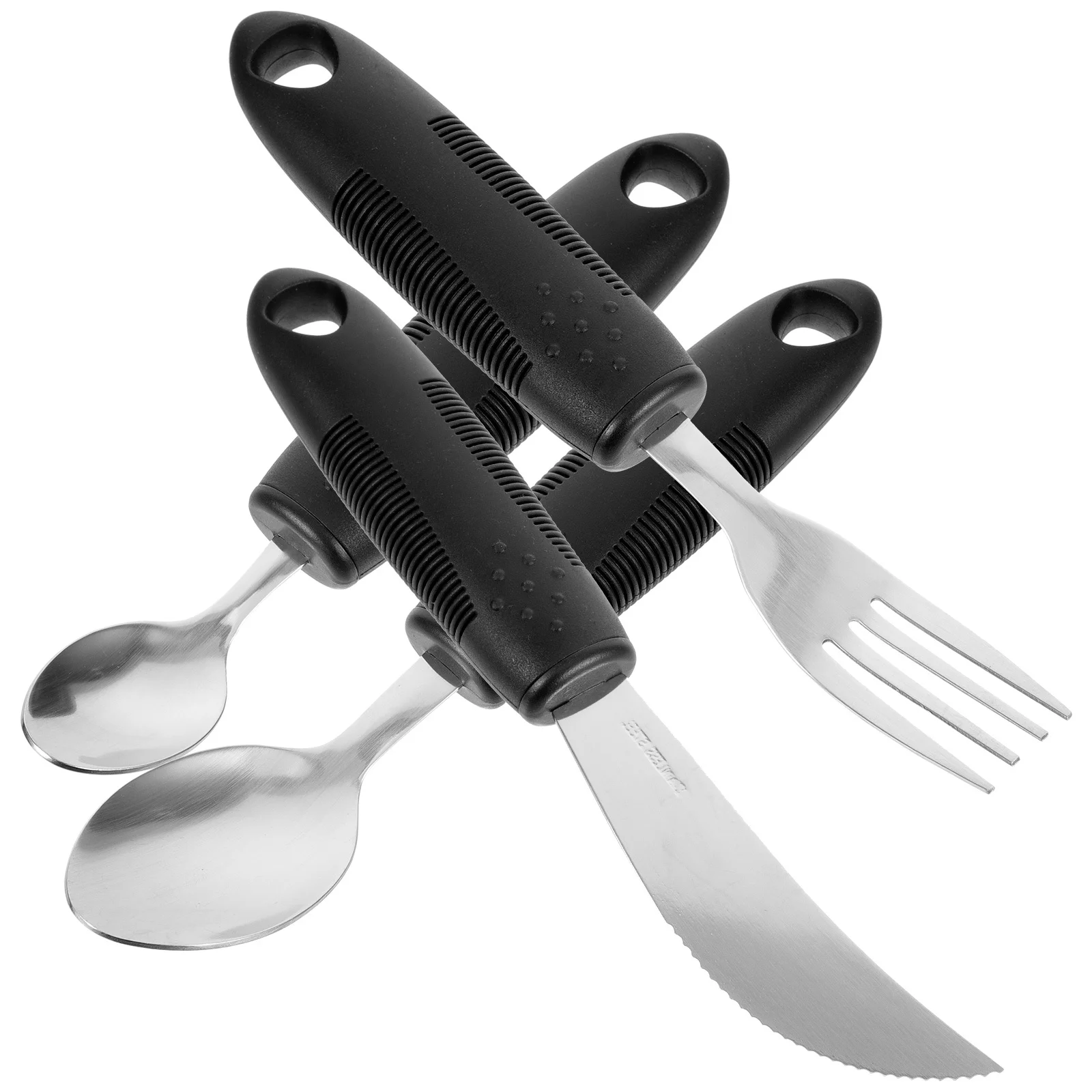 

1 Set Anti-Shake Cutlery Kit Stainless Steel Plastic Non-Slip Handle For Elderly Disabled Arthritis Patients Portable Adaptive