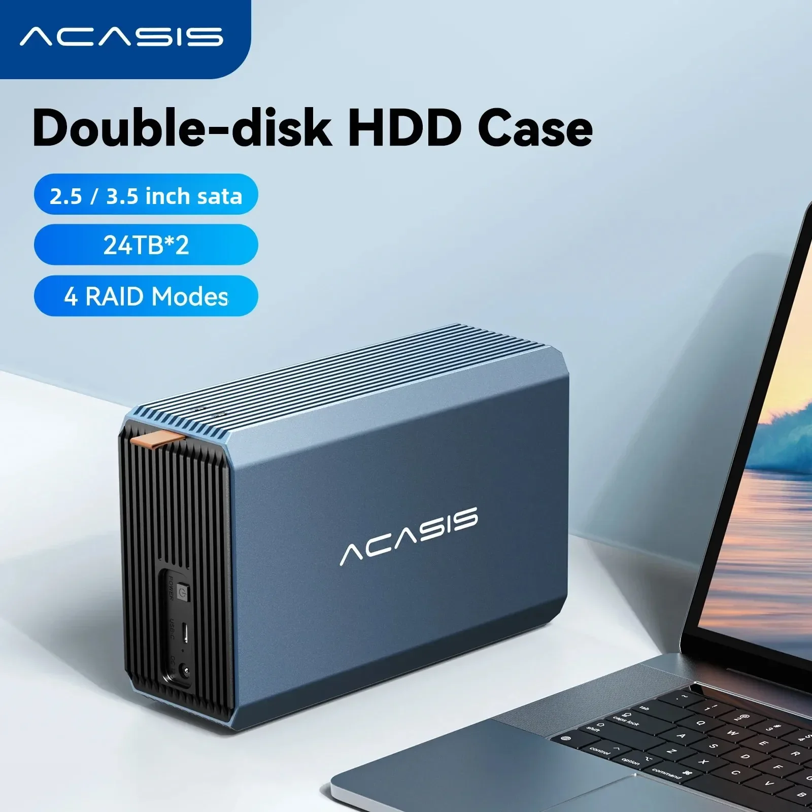 Acasis Dual Bay 3.5/2.5 Inch HDD/SSD Case 48TB External Hard Drive Enclosure SATA to USB Hard Disk Array with RAID Function