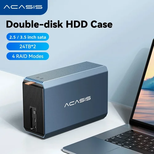 Imagen 1 del producto Caja Acasis de Doble Bahía para Discos Duros/SSD de 3.5/2.5 Pulgadas, Carcasa Externa para Disco Duro de 60 TB, SATA a USB, con Función RAID
