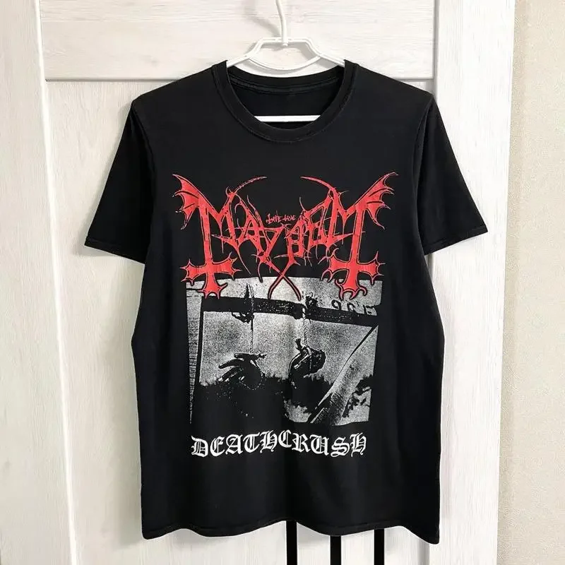 Vintage Mayhem Deathcrush Black Metal Band T-Shirt Größe M Schwarz