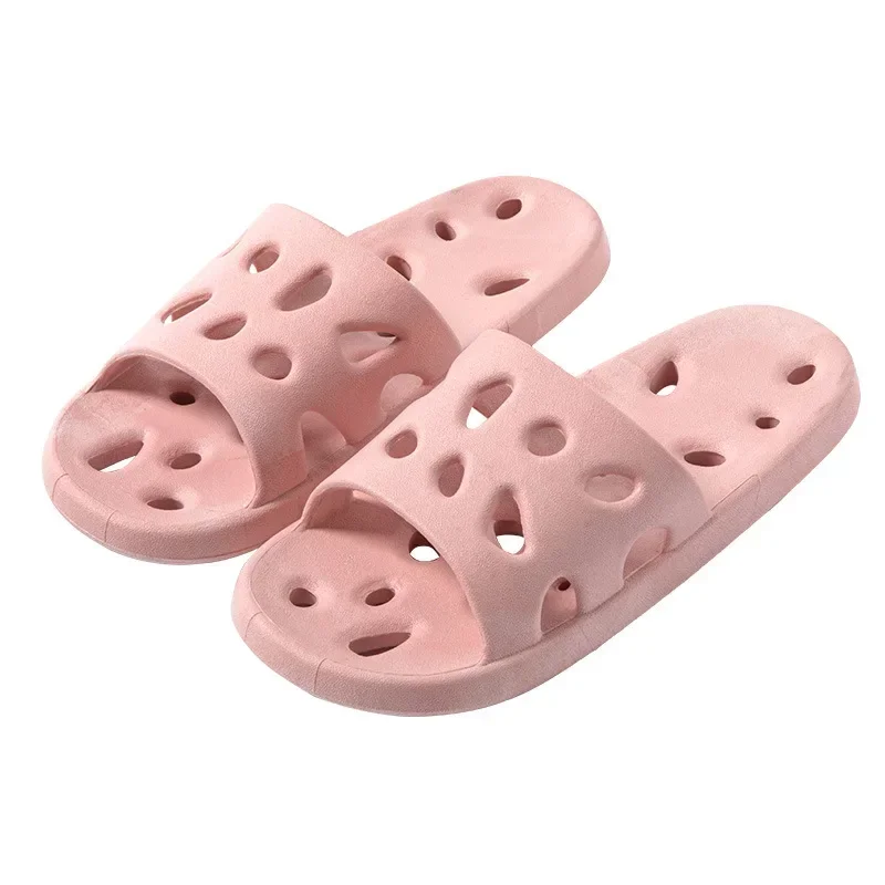 Pvc verão chinelos femininos casa interior casual macio plana flip flops banheiro chuveiro anti deslizamento lágrima vazamento de água slides sapatos