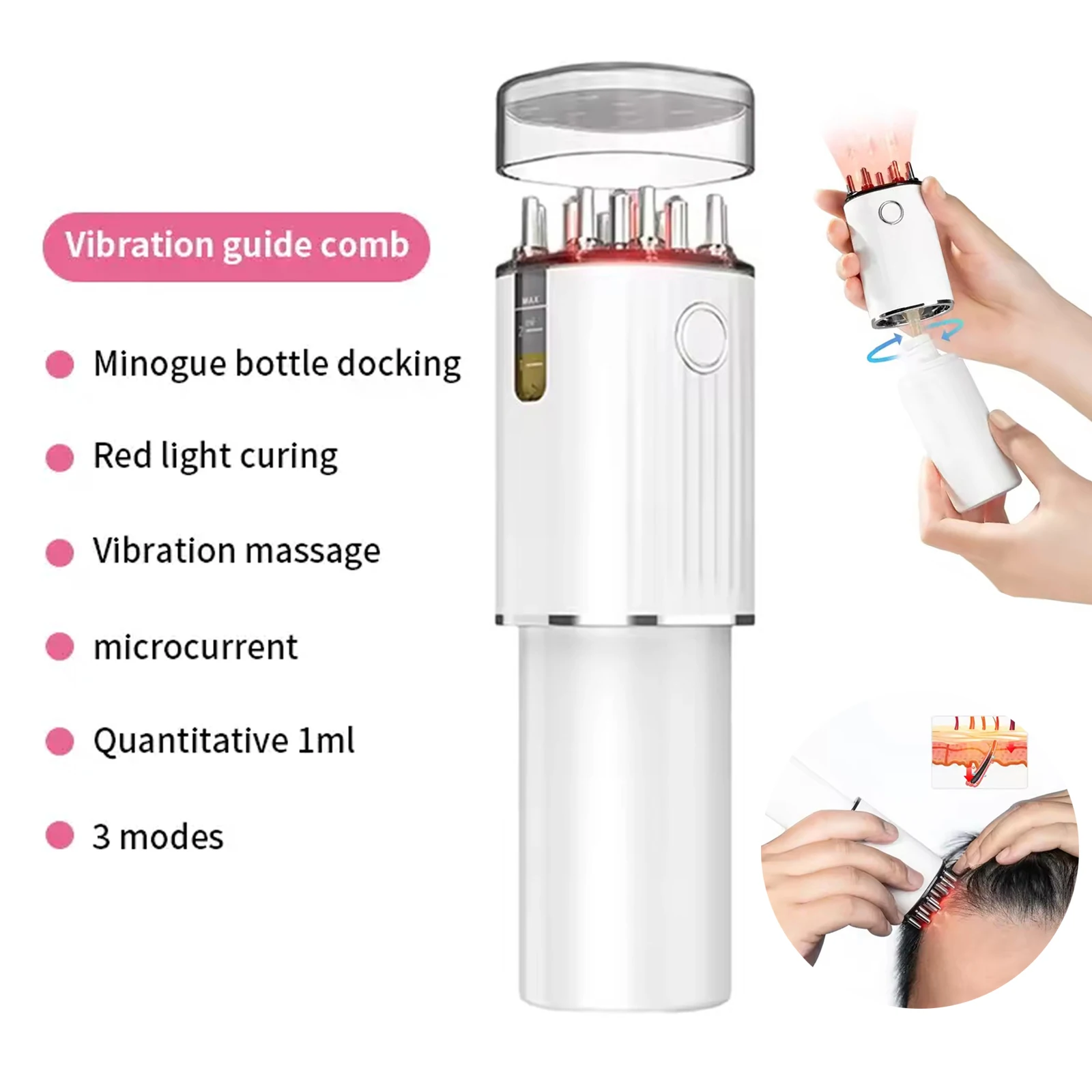 

3 in 1 Electric Vibrating Hair Oil Applicator&Scalp Massager Red Lights with 70Ml Storage Hair Treatment Growth Applicator
