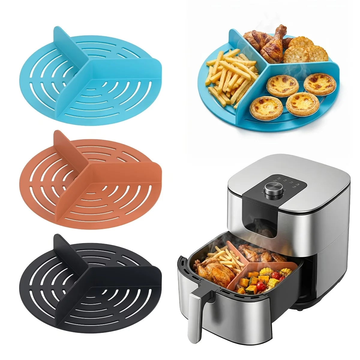 Silicone Triangular Divider for Air Fryers,Bowl Liner Accessory,  Most Round Silicone Bowls,Designed to Keep Flavors Separate