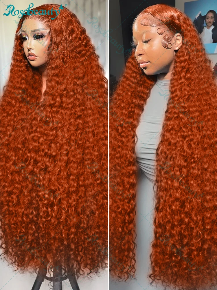 30 40 Inches Ginger Orange Deep Wave 13x6 13x7 HD Lace Frontal Wig Human Hair Curly 350 Colored 13x4 Lace Front Wigs For Women