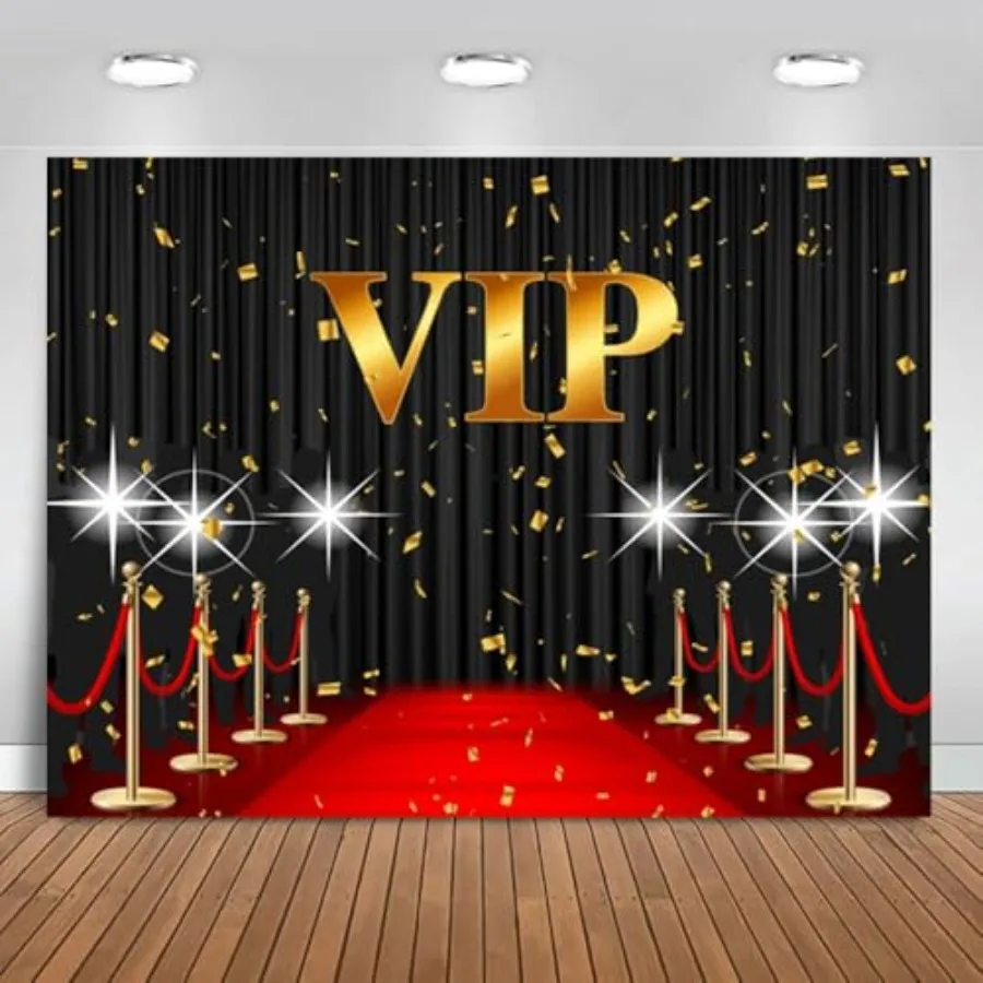 

Фон для фотосессий VIP «Красная дорожка» 10x8 футов, черно-золотая штора, декор для выпускного вечера, мероприятий и вечеринок