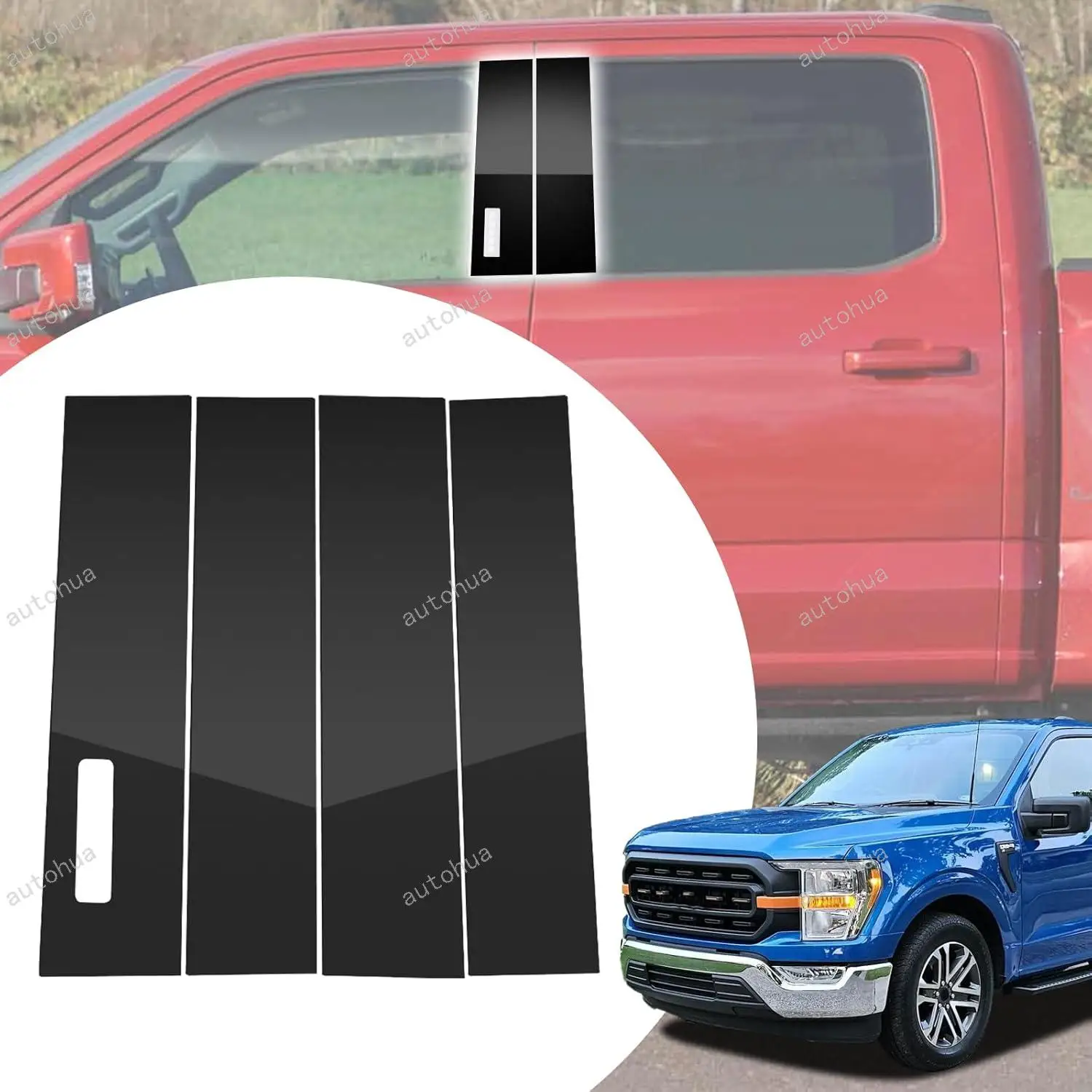 

Door Pillar Post Trim for Ford F-150 2021-2025 Side Door Pillar Anti Scratch Glossy PC Stickers Cover Moldings 6-pcs