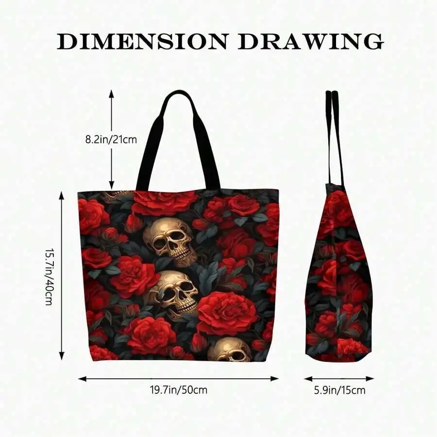 Gothic Skull And Red Roses Tote Bag For Adults Unisex Casual Punk Style