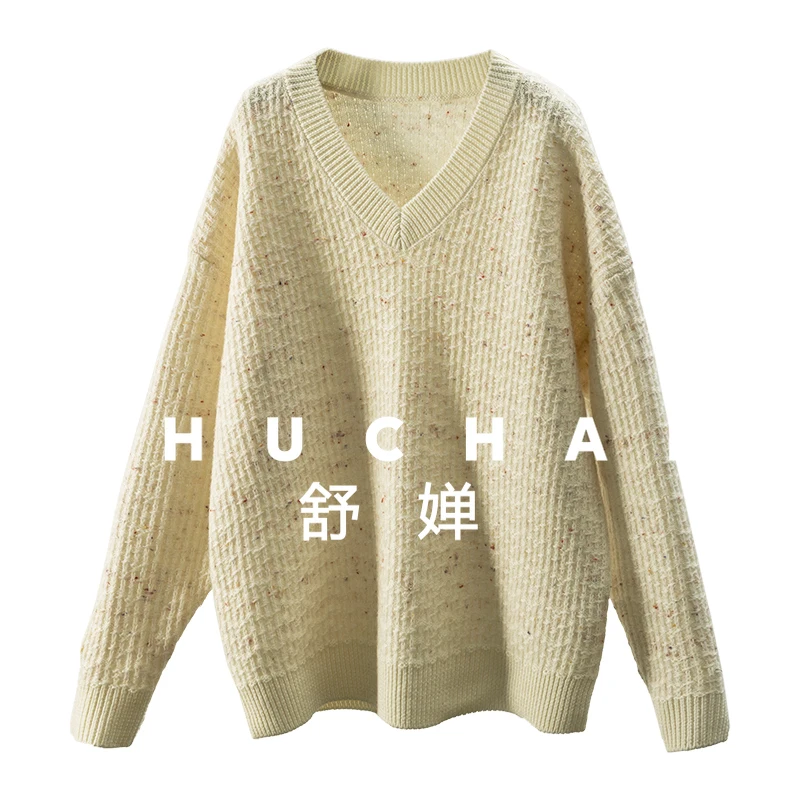 

600g Thick Winter Warm Pullovr 100 Wool Dot Yarn V-neck Sweater Women's 93B8 Pull Femme Sueters De Mujer Long Sleeve Top