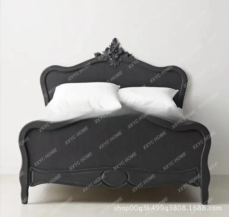 A  Neoclassical Oak Double Bed Flower 1.5*1.8 M Big Bed Single Princess Girl Bed