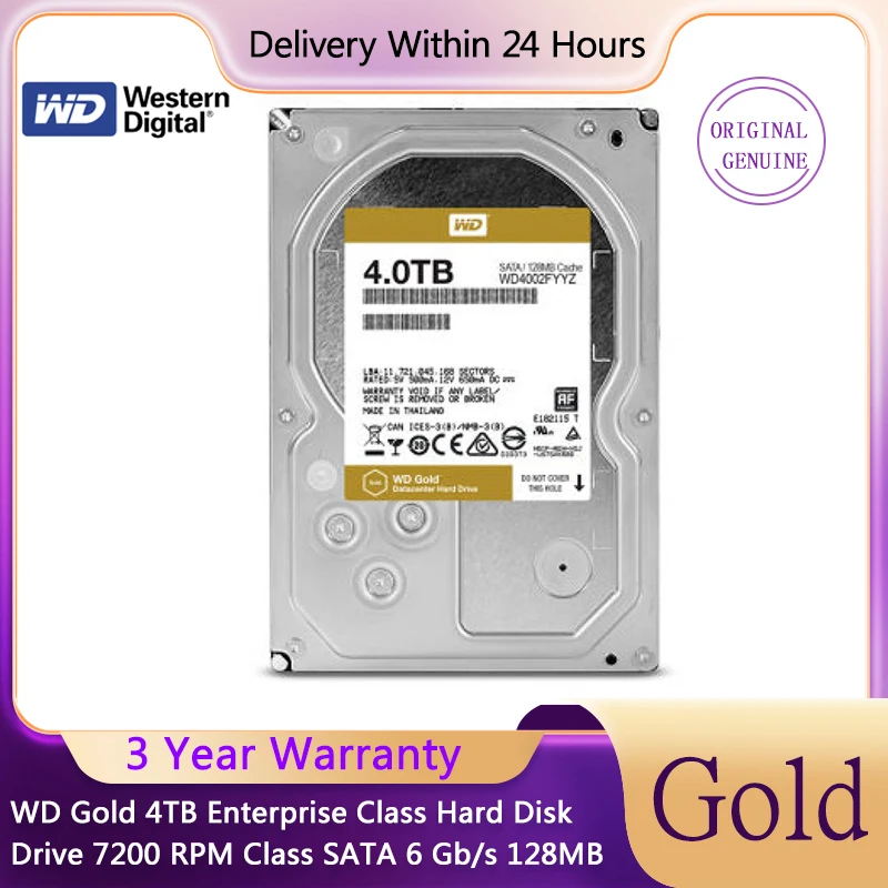 WD Gold 4TB Enterprise Class Hard Disk Drive - 7200 RPM classe SATA 6 Gb/s 128MB di Cache 3.5 pollici WD4002FYYZ