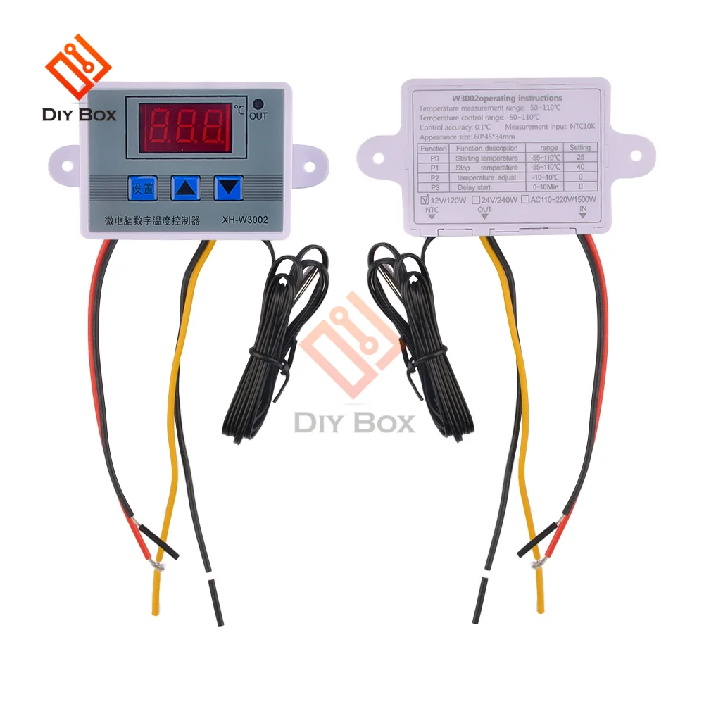 DM-W3002 XH-W3002 Digital LED Temperature Controller DC 12V 24V AC 110V-220V 10A Thermostat Control Switch With Probe Sensor