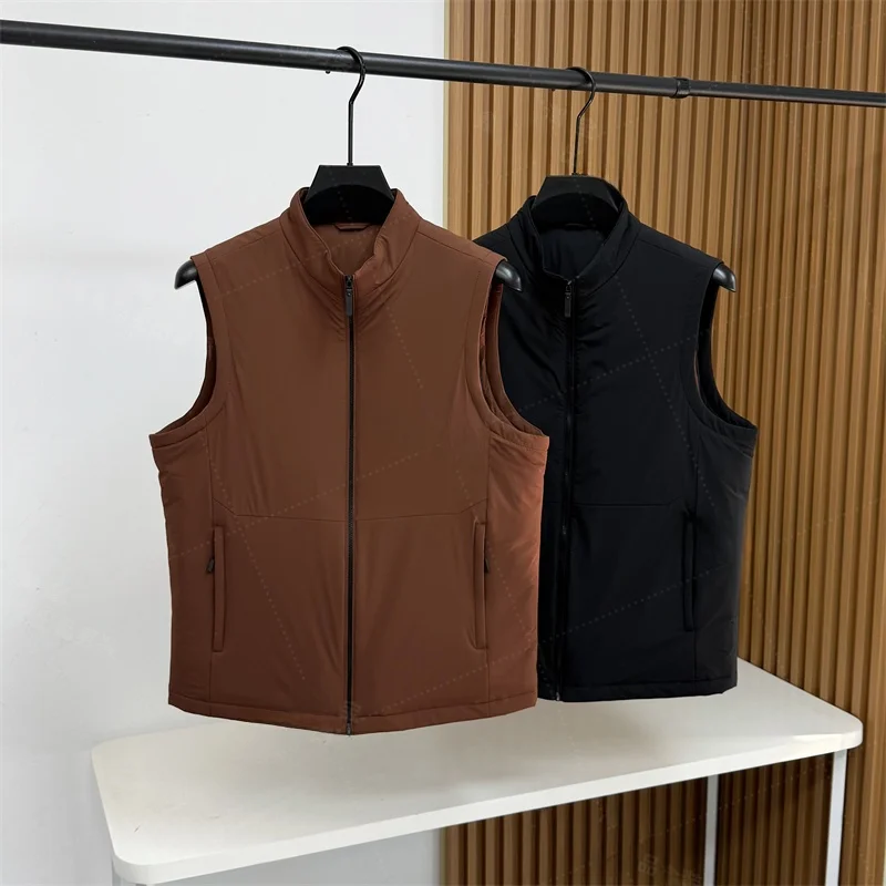 

Thiened White Goose down Lightweight Milk Silk Stand Collar Warm Vest Men's Busin Casual Faion Urban Sle Zipper Pure...