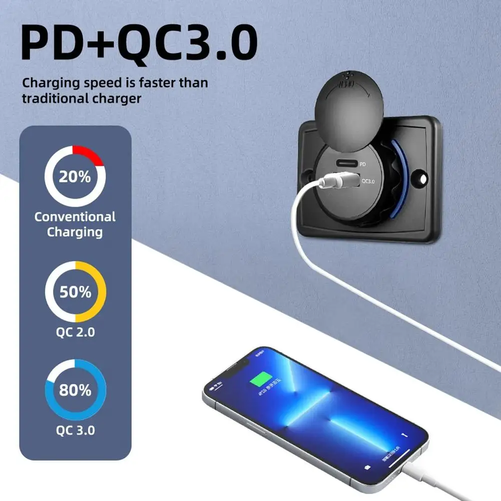 Quick Charge 3.0 Dual Usb & Pd Type-c Charger Socket Qc3.0 Adapter Charger Usb Fast Charger Car Socket 12v/24v Outlet Waterproof