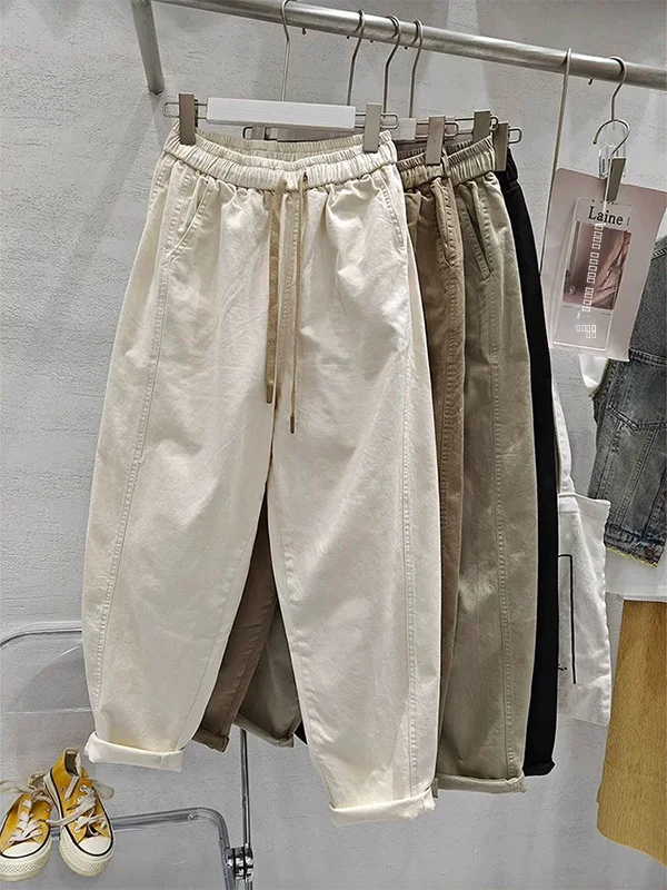 

Men's Cotton Casual Pants Loose Fit Harajuku Sle Spring Autumn Wear Comfortable Breathable High Waist Polyester Fiber