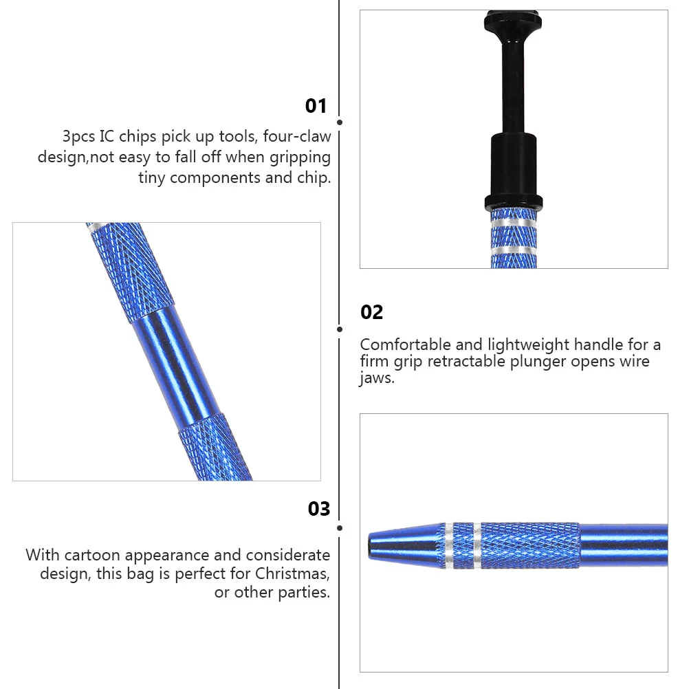 3 Pcs Grabber Repair Tool Chip Picker Extraction Electronic Component Pickup 117X11CM Extractor Tools Blue Tweezers