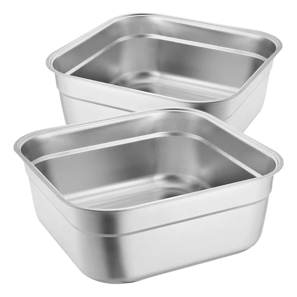 

2Pcs Stainless Steel Square Basin Large Capacity Wash Tub for Kitchen Vegetable Soup Noodle Mixing Prep Serving Home